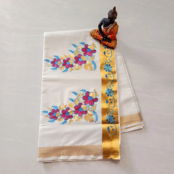 Kerala cotton embroidery saree