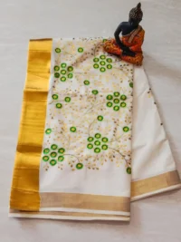 kerala traditional Cotton Embroidery Saree