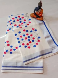 Kerala cotton saree with floral embroidery